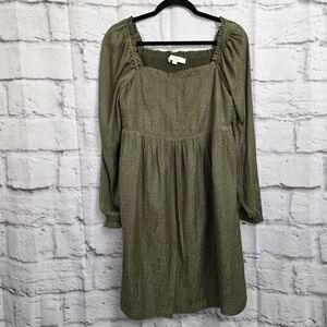 LOFT Green Patterned Long Sleeve Boat Neck Dress Size Small